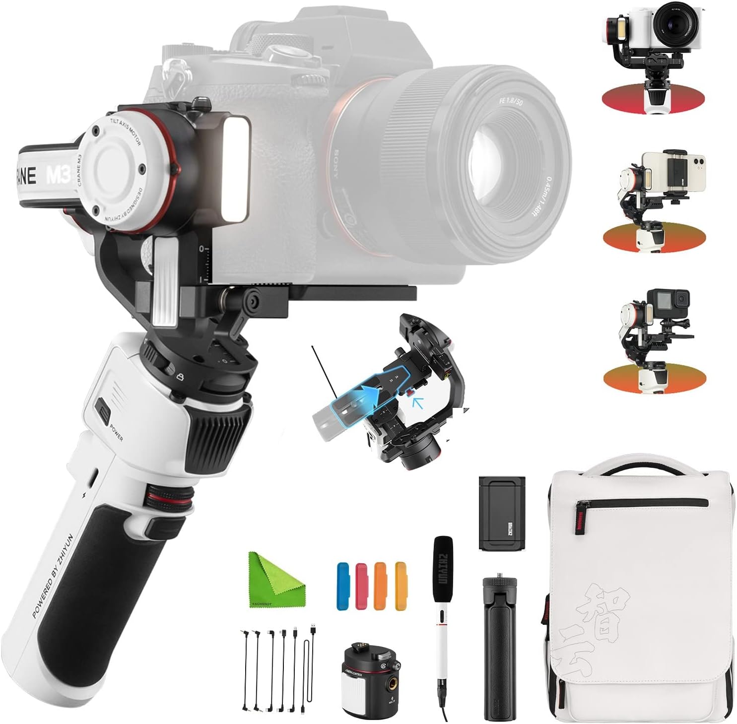 Zhiyun Crane M3 Pro Version 3-Axis Handheld Gimbal Stabilizer for Mirrorless Cameras, compatible with Sony A6600, A6100, A6000, RX100 M7, GX85, for Gopro Hero10/9/8 5/6/7,iPhone 13 12 XS-Pro Max