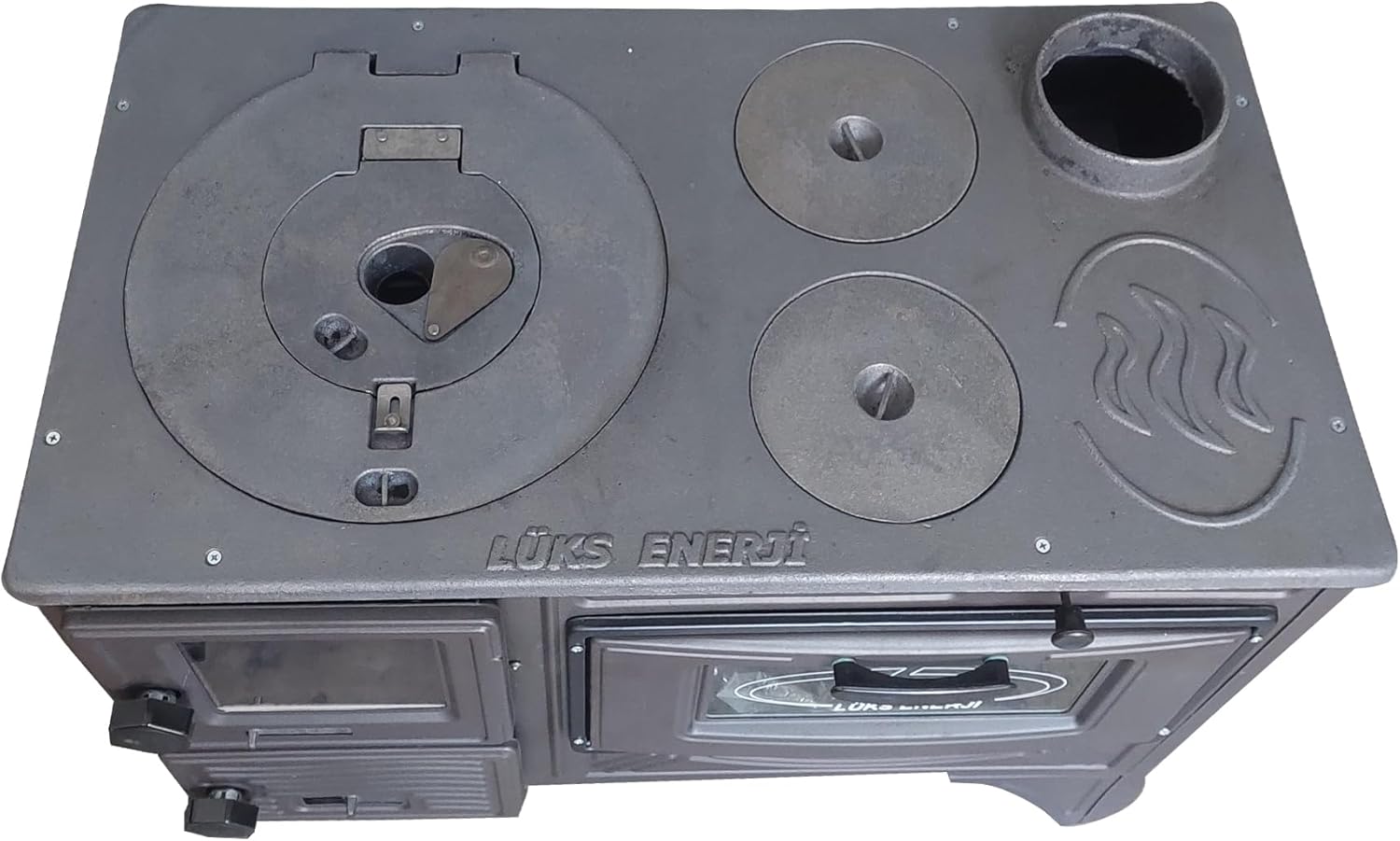 Black Cast Iron Oven, Durable Cast Iron Fireplace, Baking Cooker Oven for Warming, Made in Turkiye, Brick Lined Fireplace (Black with Glass)