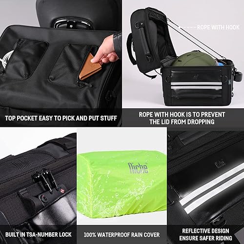 Miniatura 3 de Niche Cruiser - Bolsa trasera impermeable para motocicleta con bloqueo de número TSA, bolsa de equipaje de alta capacidad para viajes de otoño, con
