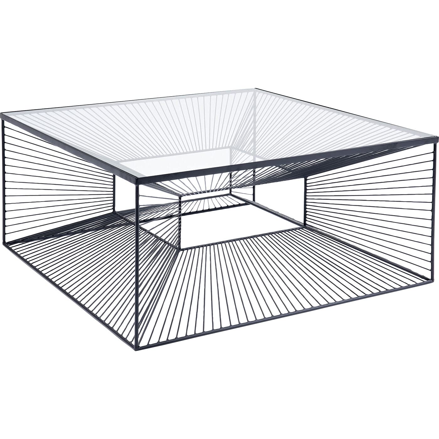 Kare Design Couchtisch Dimension, Schwarz, Beistelltisch, Wohnzimmertisch Stahlgestell, ESG-Glas Tischplatte, handgearbeitet, quadratisch, 38x81x81 cm (H/B/T)