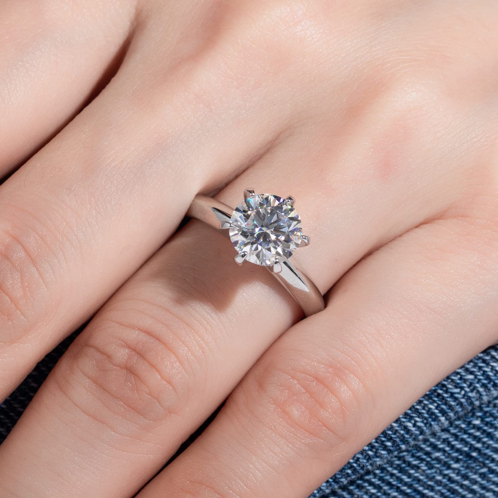 Anillo de moissanita, 0.5/1/1.5/2/2.5/3 quilates redondo de corte brillante de moissanita, anillo de compromiso solitario de seis puntas, chapado en oro, plata de ley 925, anillos de boda para mujer 8