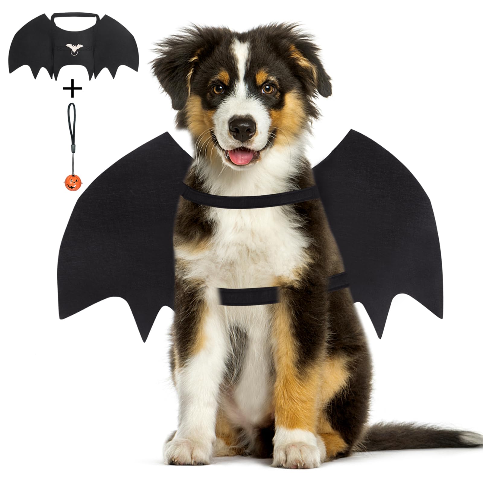 Vivifying Bat Wings for Dog, Adjustable Halloween Pet Bat Costume with Bell for Medium Dogs Party Decoration and Cosplay (Medium, Black)