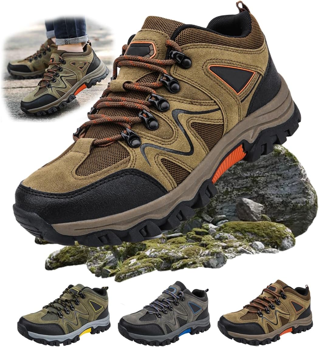 Men's Outdoor Lightweight Breathable Orthopedic Hiking Shoes,Comfortable Trekking Work Shoes for All Season,Waterproof Non-Slip Rubber Outsole