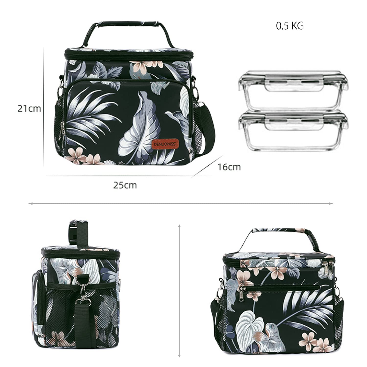 FANDARE Moda Bolsa Isotermica de Almuerzo Nevera Portatil Bolsa Térmica Comida Termica Porta Alimentos Correa Portatil para Adulto Niños Bolsa Nevera Oficina Escuela Viaje Lunch Bag Poliéster Negro A