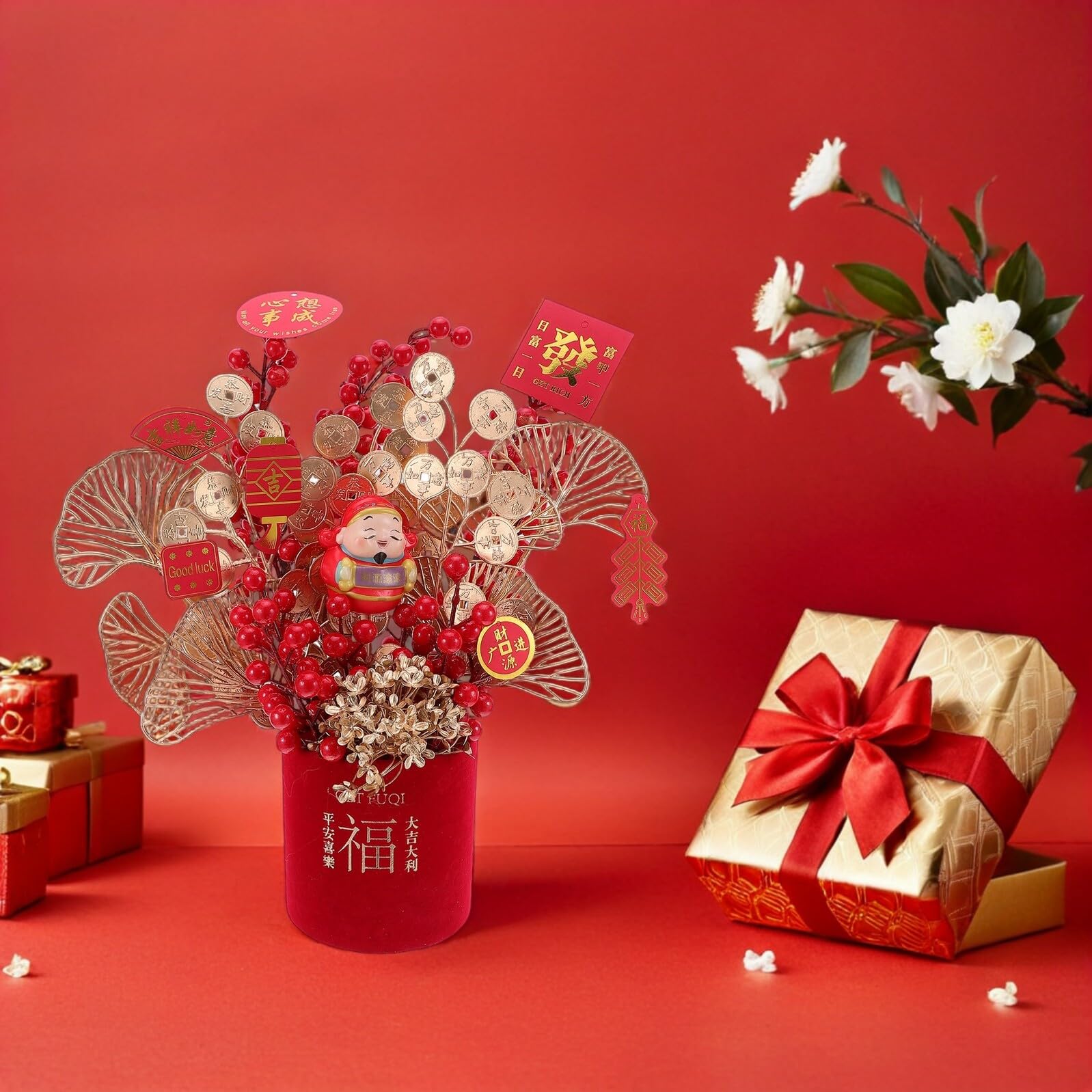 Gatuida Kit Decorazioni per Capodanno Cinese da Tavolo Set Fai da Te Bonsai Artificiali e Secchio Medio per Feste Primaverili e Ambienti Domestici o Professionali