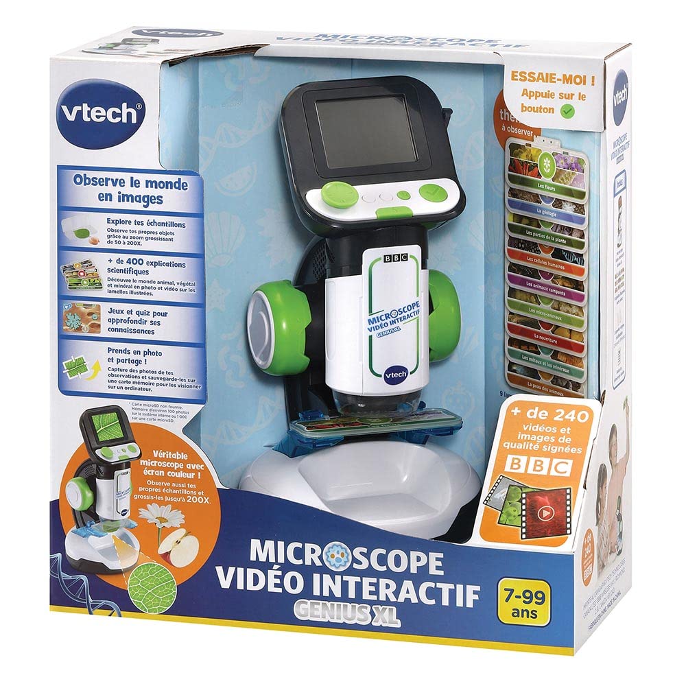 VTech Genius XL Microscope Vidéo Interactif Écran Couleur Numérique Photos Vidéos BBC Jouet Scientifique Éducatif Enfant 7 Ans
