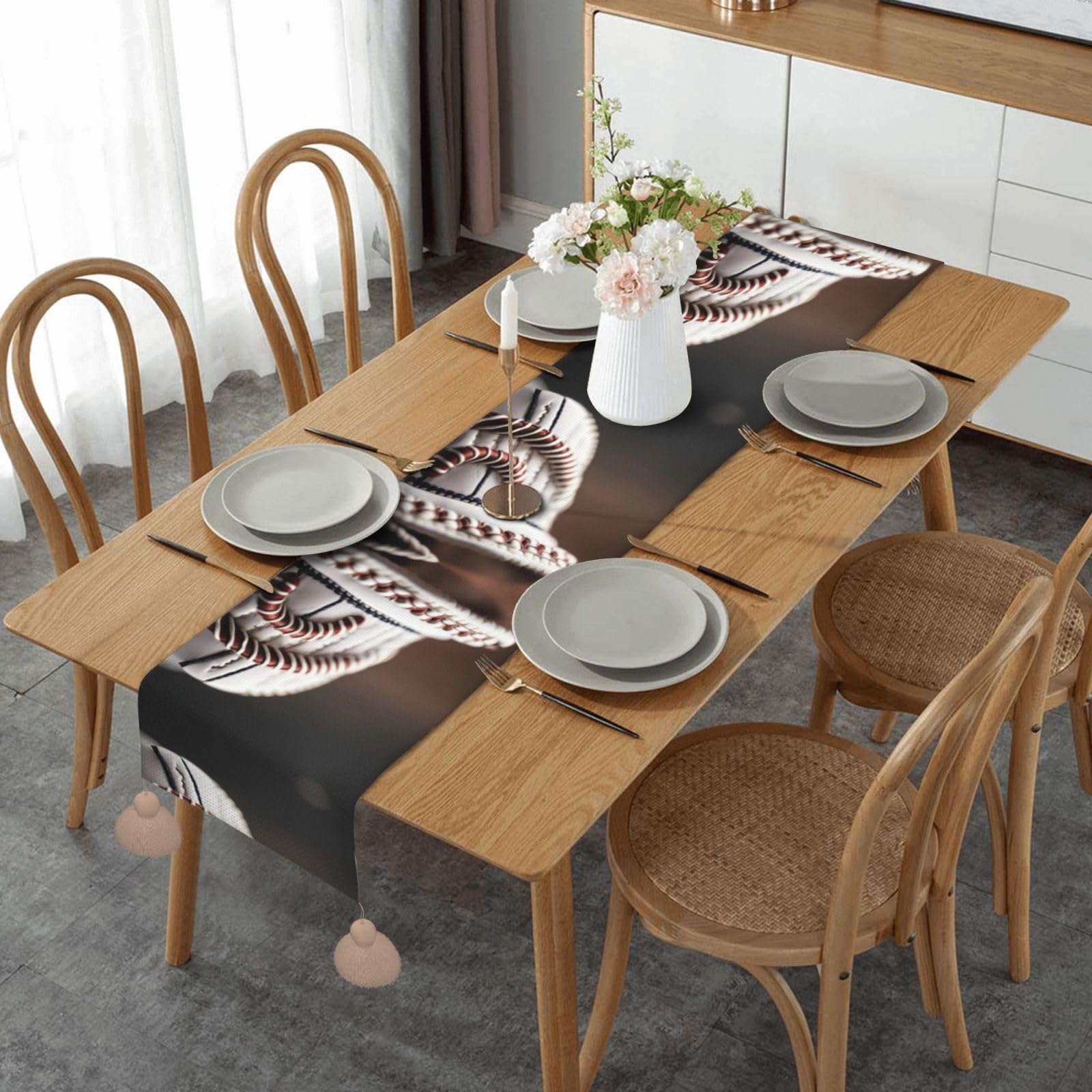 Chemin de table rustique et dentelle de baseball pour décoration de cuisine et Noël