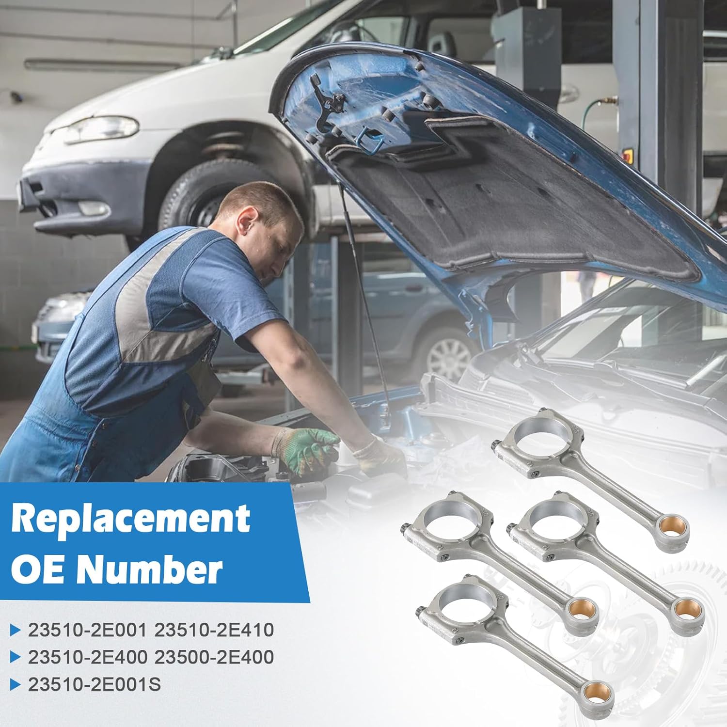 23510-2E001 4Pcs Engine Connecting Rods Fit for 2012-2019 Soul 2014-2019 Forte 2.0L Replace OE 23510-2E410 23510-2E400 23500-2E400