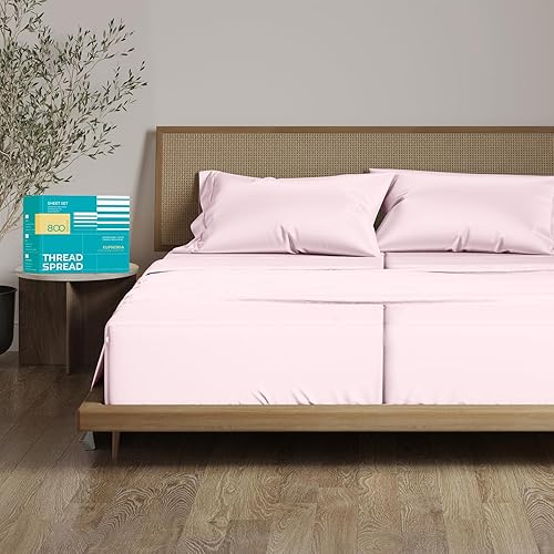 Miniatura 8 de THREAD SPREAD Sábanas 100% de algodón egipcio, tamaño King dividido de 800 hilos, sábanas de 5 piezas para cama ajustable, sábanas de algodón tejido
