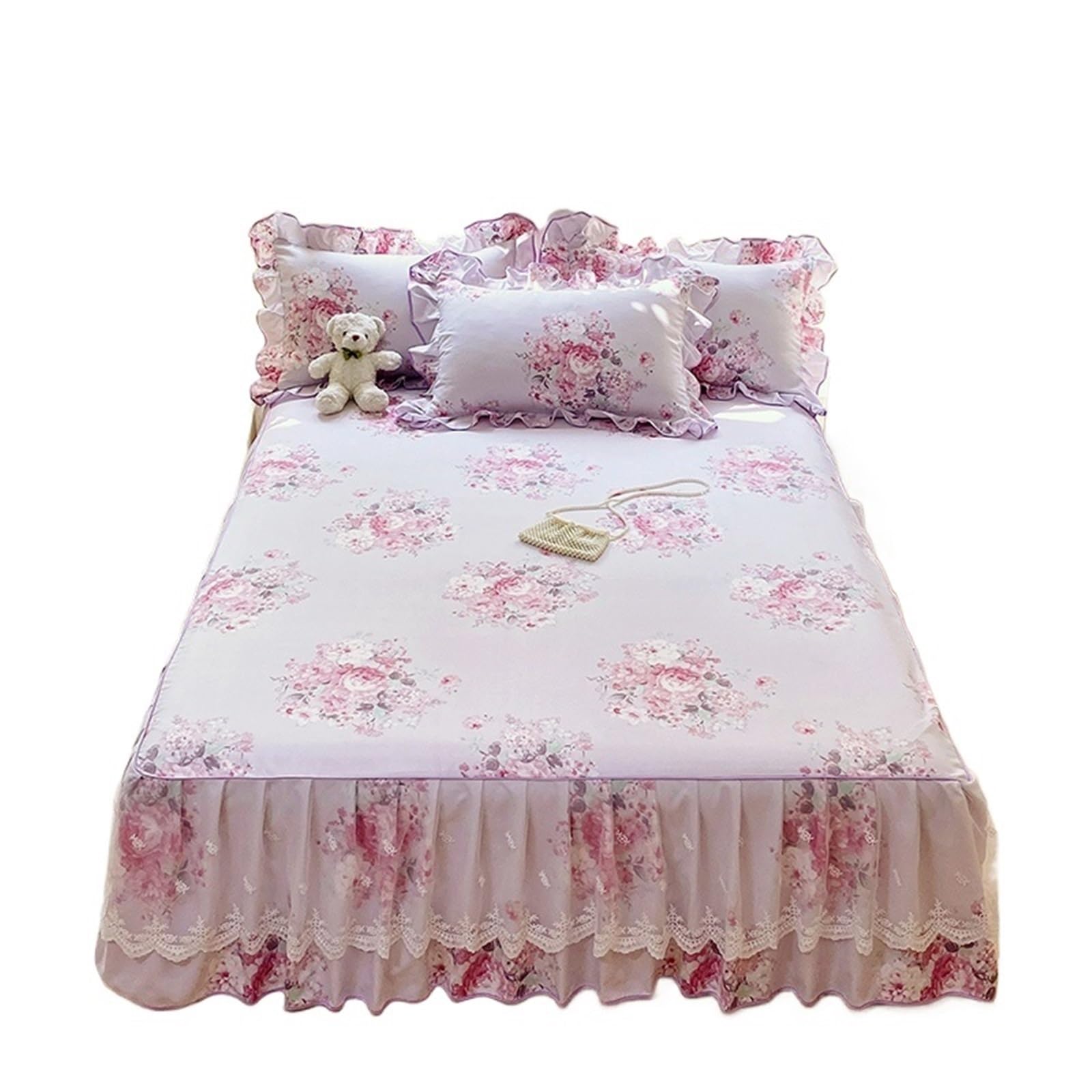 Ruffled Bedspread 1pc Bed Skirt Floral Style Bedspread Ruffles Cover Single/Queen/King Size Mattress Protector (No Pillowcase)(Color-04,King 180x200cm 1pc)