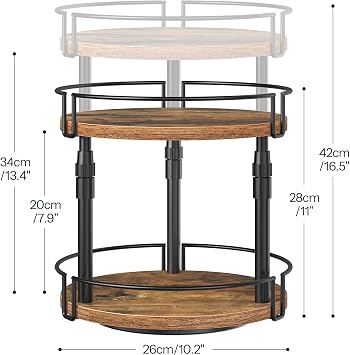 HOOBRO Lazy Susan Organizer Spice Rack, 2-Tier Height Adjustable Rotating Spice Organizer, for Kitchen Countertop and Cabinet, Rustic Brown BF05TL01