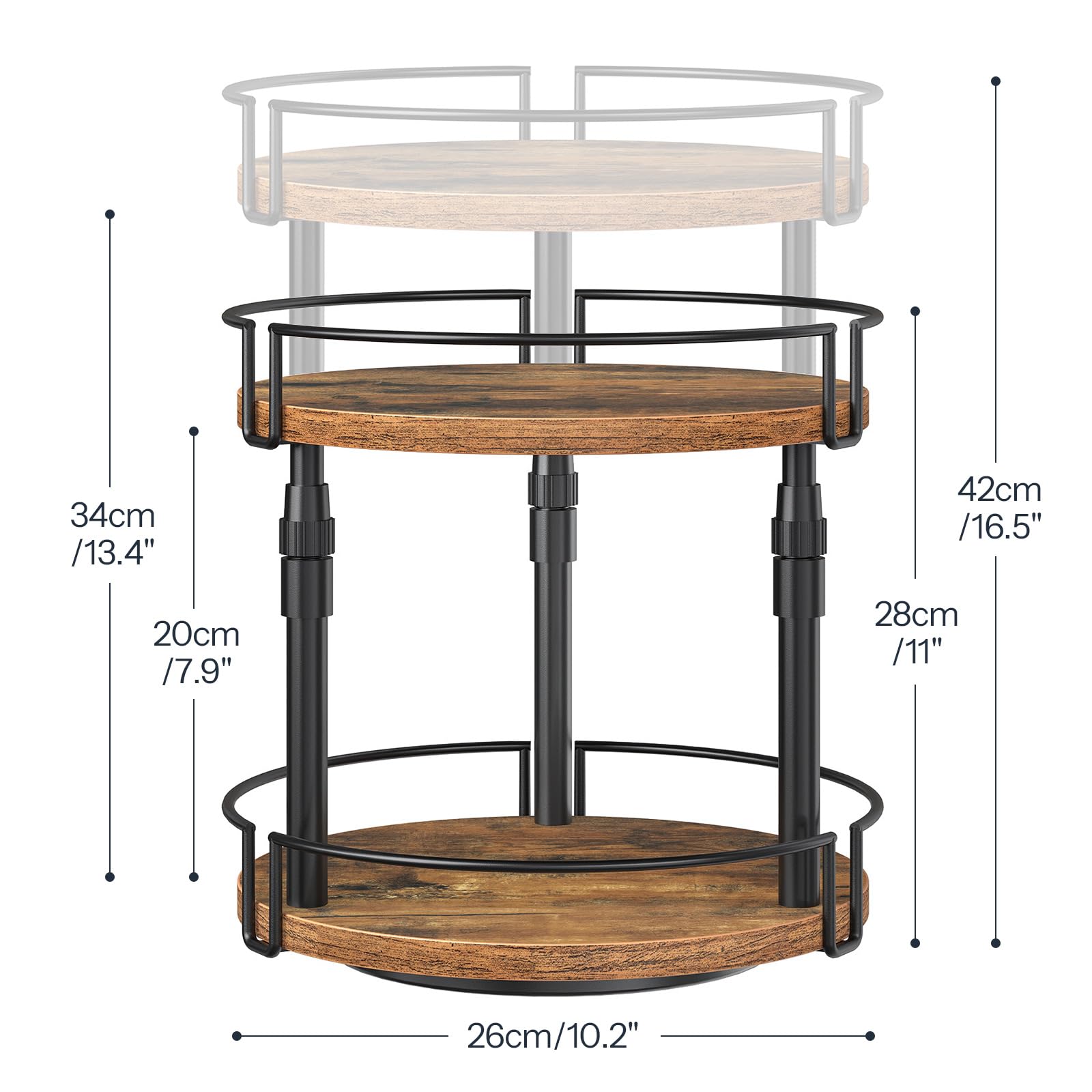 HOOBRO Scaffale Portaspezie a 2 Livelli, Scaffale da Cucina con Altezza Regolabile, Organizer da Cucina Rotante per Piano, Armadio, Tavolo, Marrone Vintage EBF05TL01
