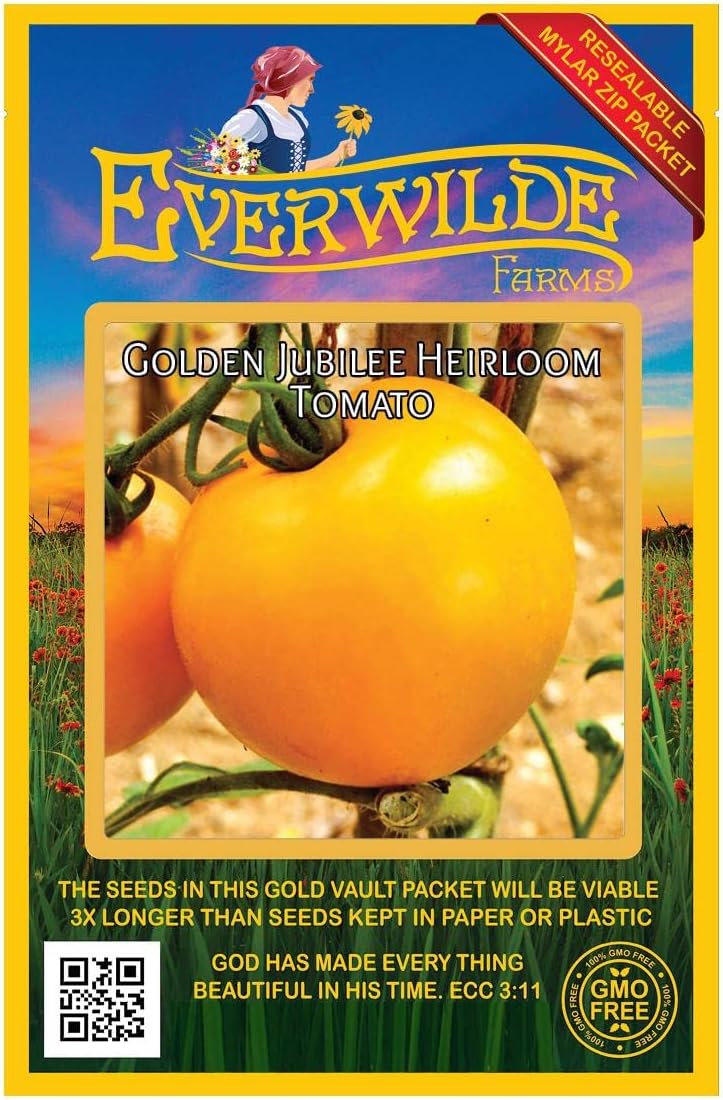 Everwilde Farms - 100 Golden Jubilee Tomato Seeds - Gold Vault Jumbo Seed Packet