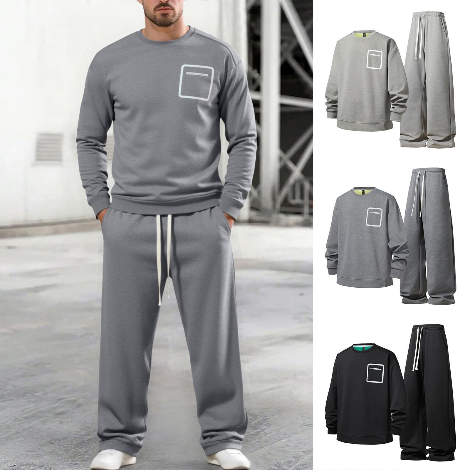 Trainingsanzug Herren Jogginganzug Sport Sweatshirt Und Jogginghose Set ohne Kapuze Sportanzug 2 Teiliges Atmungsaktiv Freizeitanzug Einfarbig Jogging Anzug Tracksuit Leichtes Laufanzug