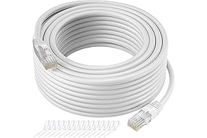 Cat5e Ethernet Cable 100 FT, Long Distance Internet White Patch Cord with 15 Cable Ties