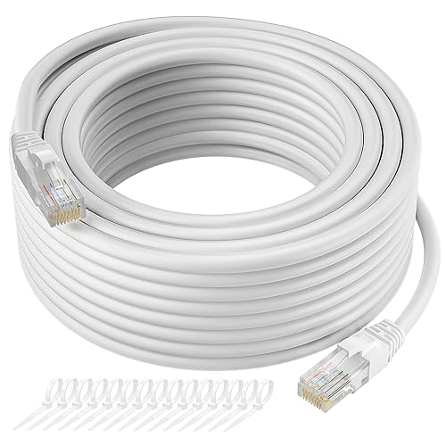 Cable Ethernet Cat5e de 50 pies, cable largo de Internet Cat 5e, cable de conexión sin enganches blanco, flexible, red, LAN, PoE, conector RJ45