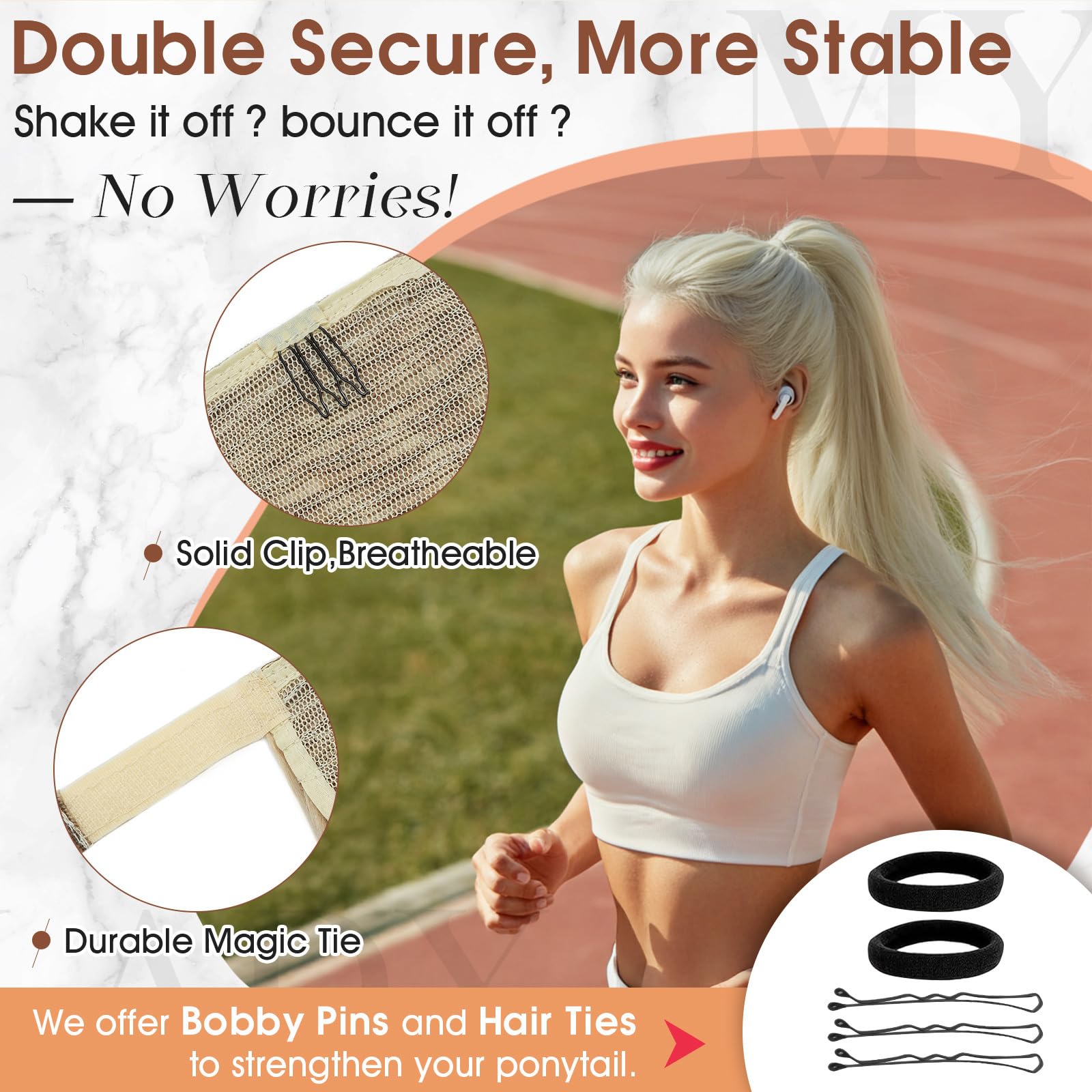 MY-LADY Ponytail Extension Echthaar Zopf Hellbraun 35cm 80g mit Klett | Echtes Haar Pferdeschwanz Haarteil Glatt– einfach anzubringen, schnelles Volumen, weich & natürlich, fester Halt, unsichtbar