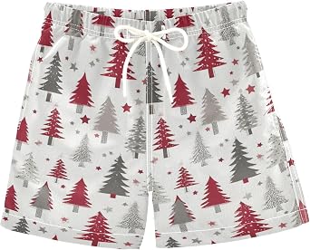 SHJI Seamless Christmas Trees Boys Swim Trunks Toddler Swim Shorts Swimsuit for Beach Hawaii Vacation 2T