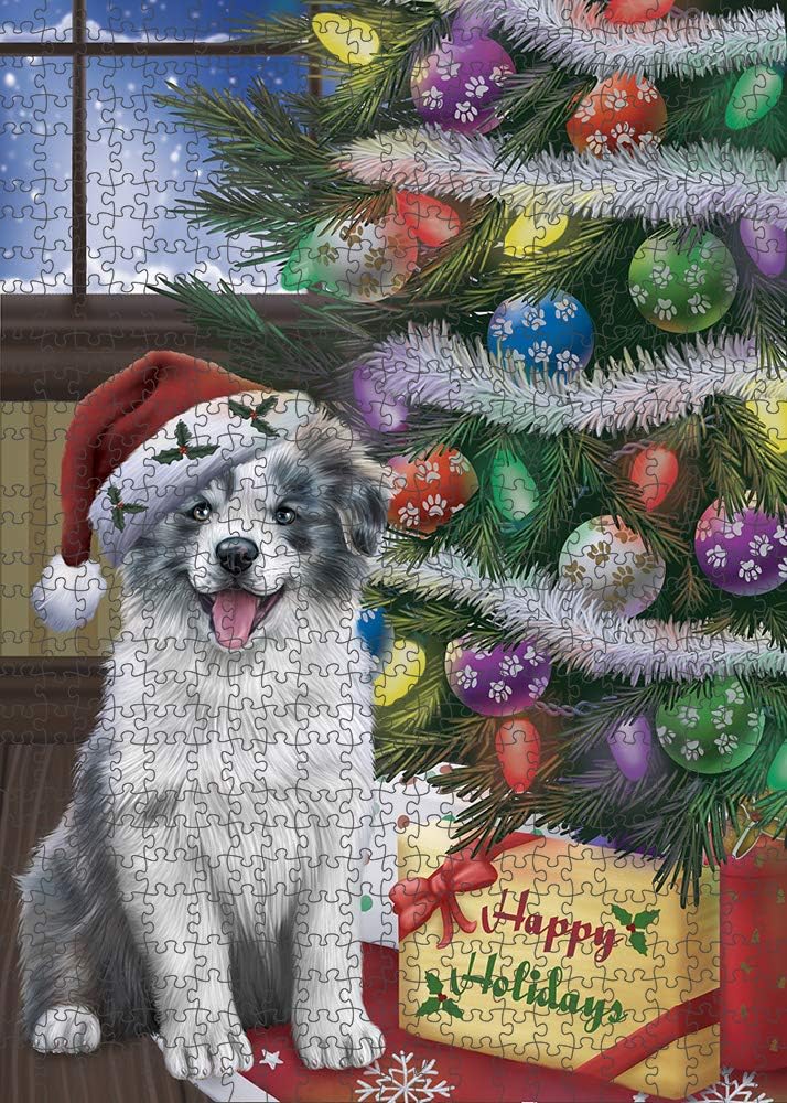 Christmas Tree with Presents Border Collie Dog Jigsaw Puzzle for Adults - Animal Printed Interlocking Puzzle Game Artwork - Gift for Dog Lover's -1000 Pcs 29.5"x19.7", PZLE57706