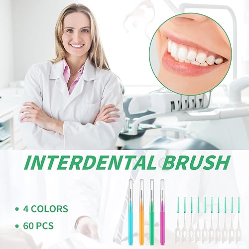 Miniatura 7 de Cepillo interdental, juego de 60 cepillos suaves para aparatos ortopédicos, 20 cabezales de hilo dental para higiene bucal, limpieza dental con 40