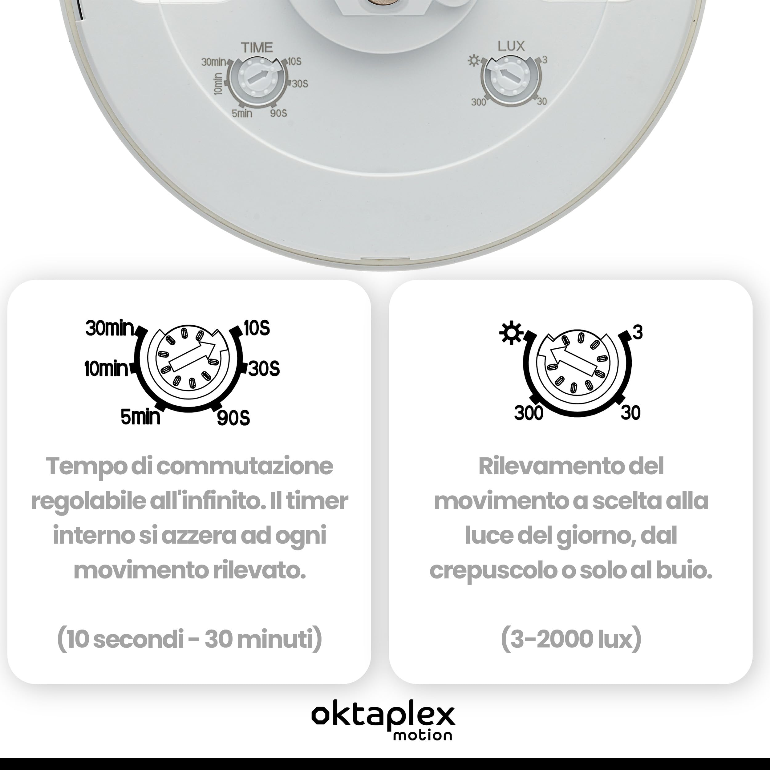 Oktaplex set da 2 Pia sensori di movimento 360° PIR bianchi | Sensori di presenza per luci IP65 230 V, montaggio esterno bianco