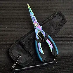 Alicate de pesca em água salgada, alicate de anel dividido com trava de segurança, com bainha e cordão azul