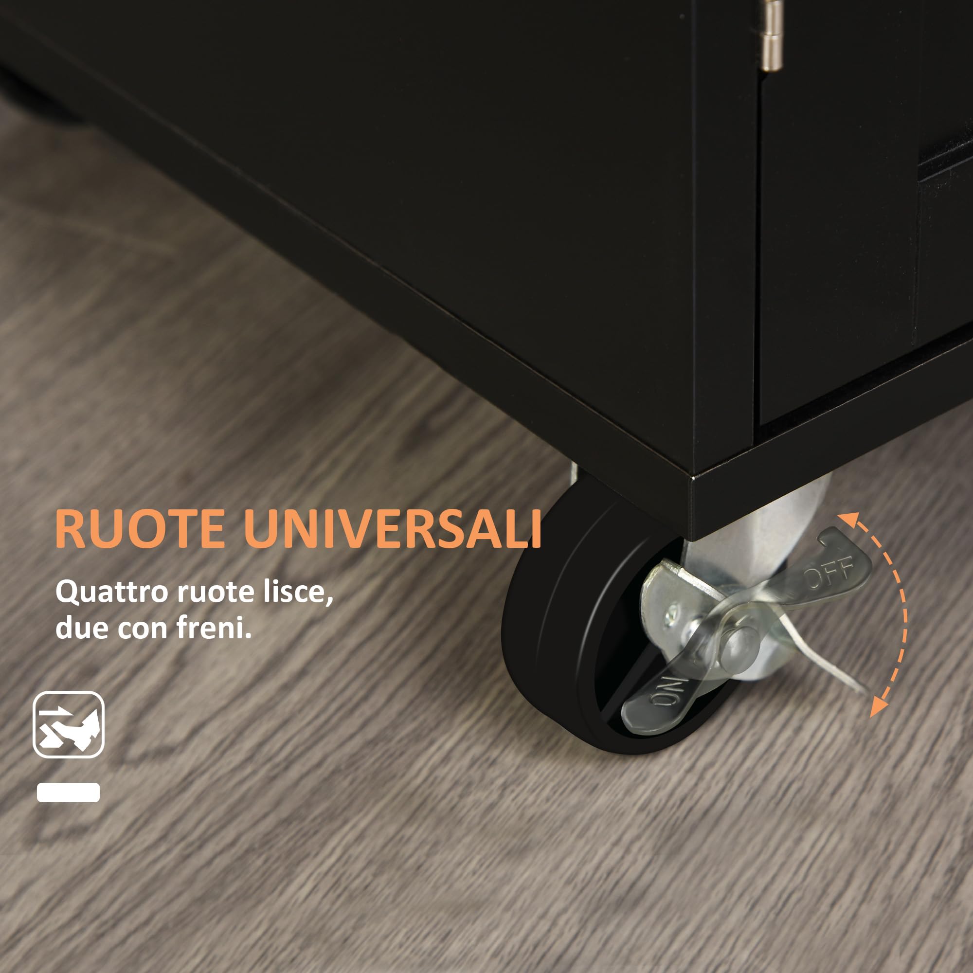 HOMCOM Carrello da Cucina con Cassetto e Armadietto 2 Ante, Isola Cucina con Ruote e Barra Laterale per Asciugamani, 83x45x91.5cm, Nero