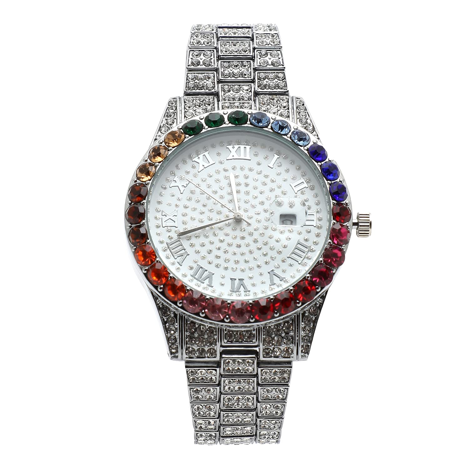 Haute Sauce Silver & Multicoloured Crystal Stone Round Analog Watch with Silver Crystal Stones Steel Strap for Women and Girls | Roman Black Hour Marker | Trendy Fashion for Woman (HSWC1005) (B0B8SNZDKV) Amazon Price History, Amazon Price Tracker