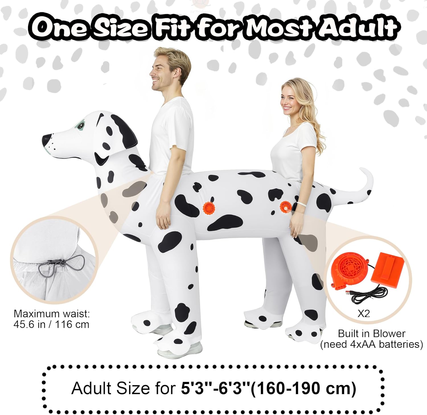Couple Inflatable Dalmatian Costume for Adult Dog Halloween Blow Up Costumes 2025 New 2 Person Funny Dalmatian Costumes for Men Women Cosplay - Image 3