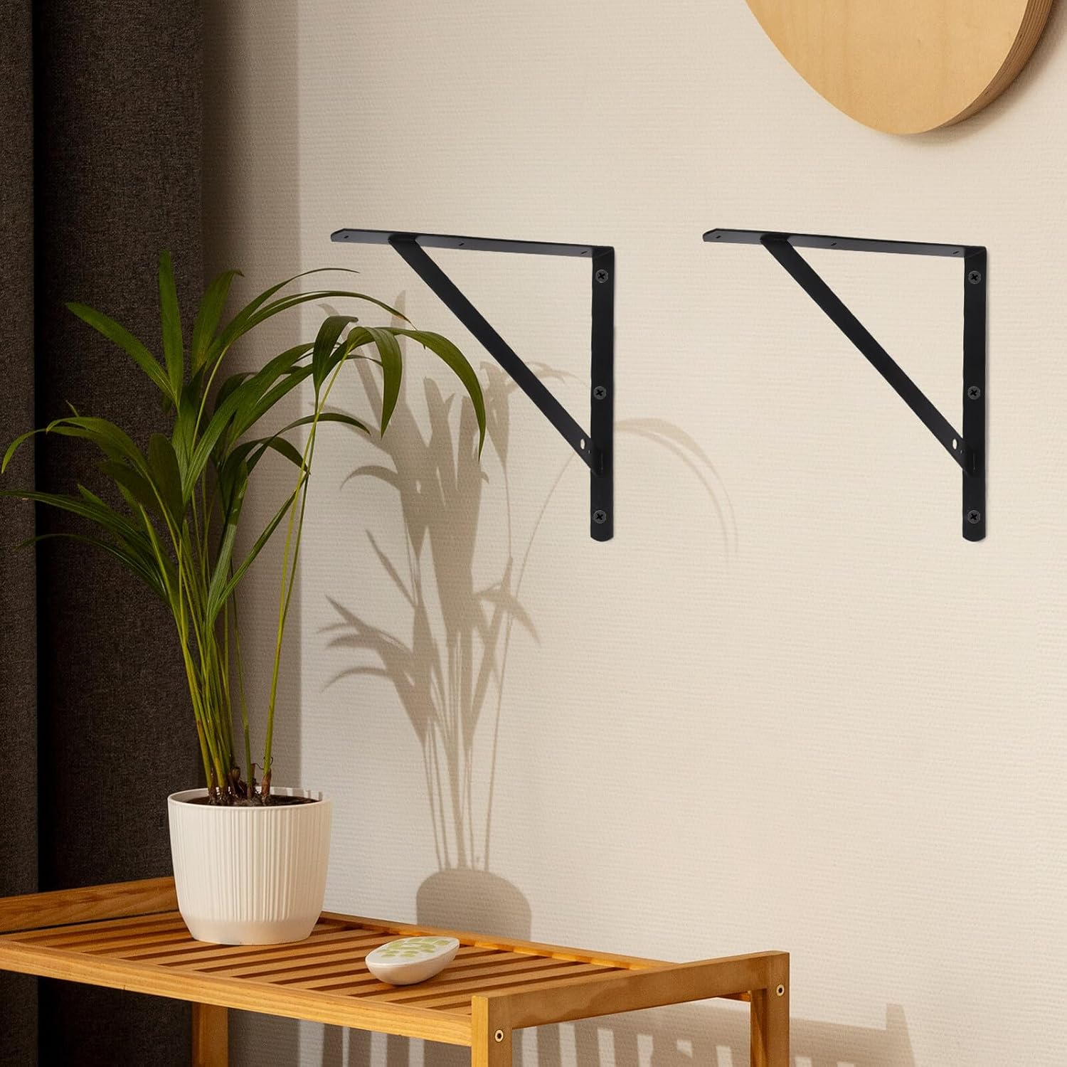 2pcs Heavy Duty Metal Shelf Brackets for Floating Wood Shelves with High Load Capacity for Kitchen Storage and DIY Home Organization