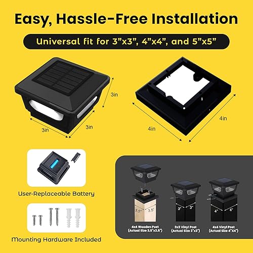 Miniatura 5 de Brighticonic Luces solares de tapa de poste para exteriores, 4 x 4, 3 x 3  Luces de poste de encendidoapagado automático alimentadas por energía