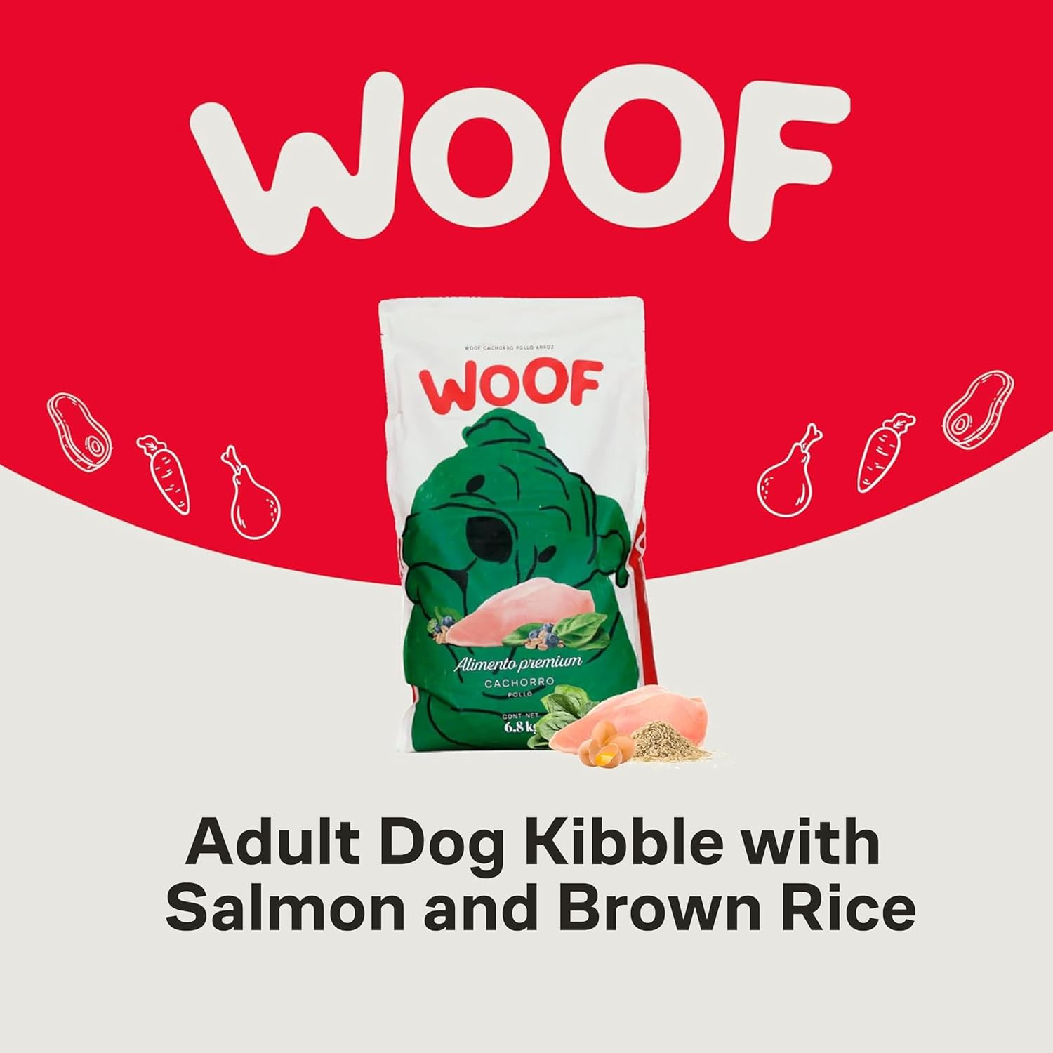 WOOF | Chiken Flavored Puppy Dog Kibble | 100% Natural Dog Food | Kibble with Omega 3 & 6, Biotin and Zinc | Wheat, Corn and Soy Free Food | 240 Oz. Bag
