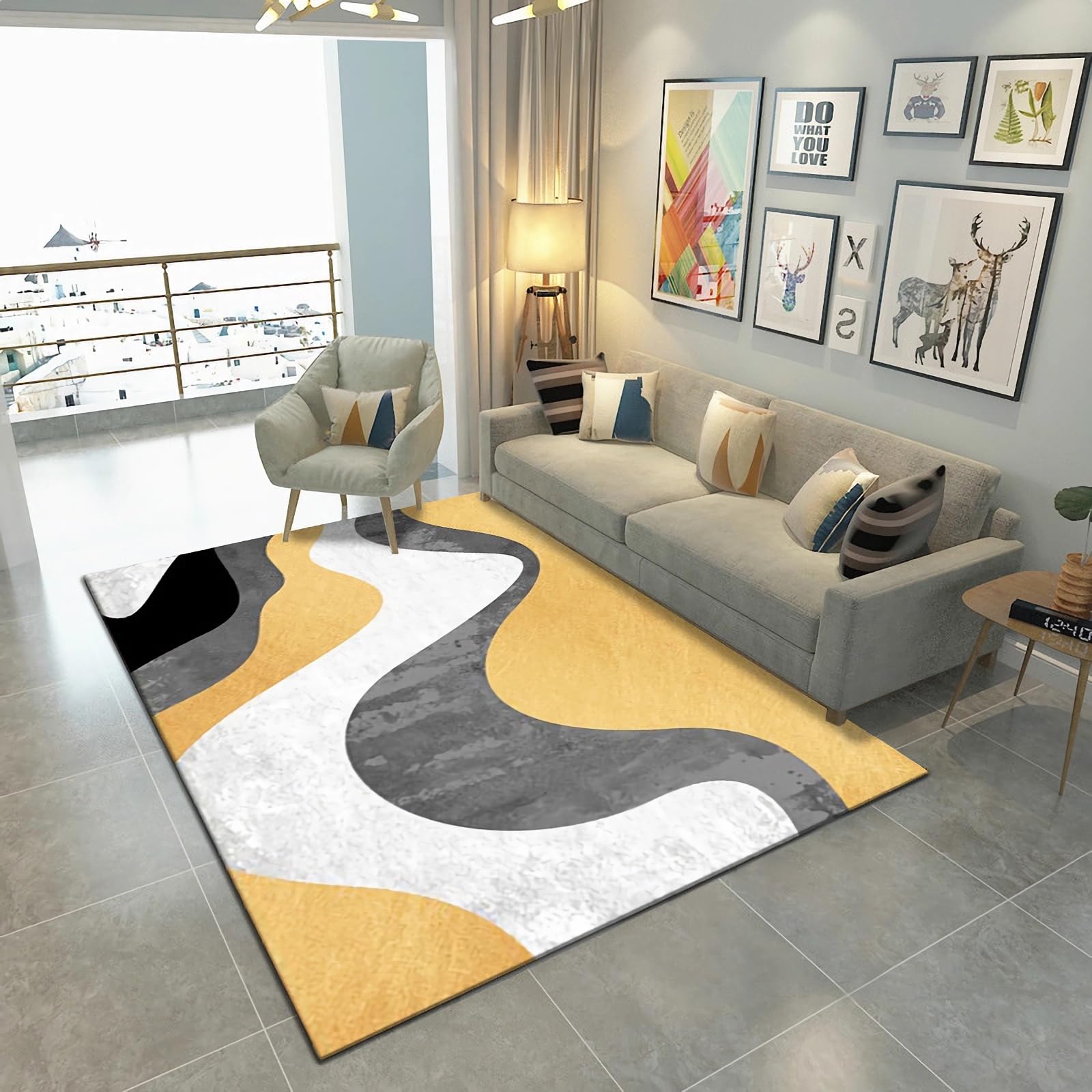 Dywaniki do sypialni szary żółty czarny atrament prosta konstrukcja zmywalny antypoślizgowy dywan, akcesoria do sypialni dla nastolatek, dywan do przedpokoju 180 x 250 cm