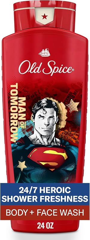 Old Spice Body Wash for Men, Superman: Man of Tomorrow, 3X Defense, 24/7 Shower Fresh with Lasting Scent, Cleansing 2-in-1 Body & Face Wash, Smell Like a Hero, Bright Citrus and Cosmos Scent, 24 oz