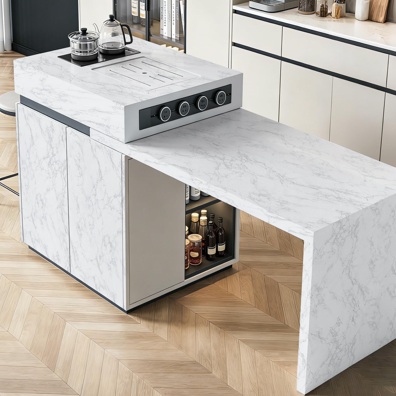 Hode Pellicole Mobili Adesiva Marmo 40x600cm Impermeabile PVC Autoadesivo per Mobili Bianco Applicazione per Armadi da Cucina Piani di Lavoro Pellicola Decorativa