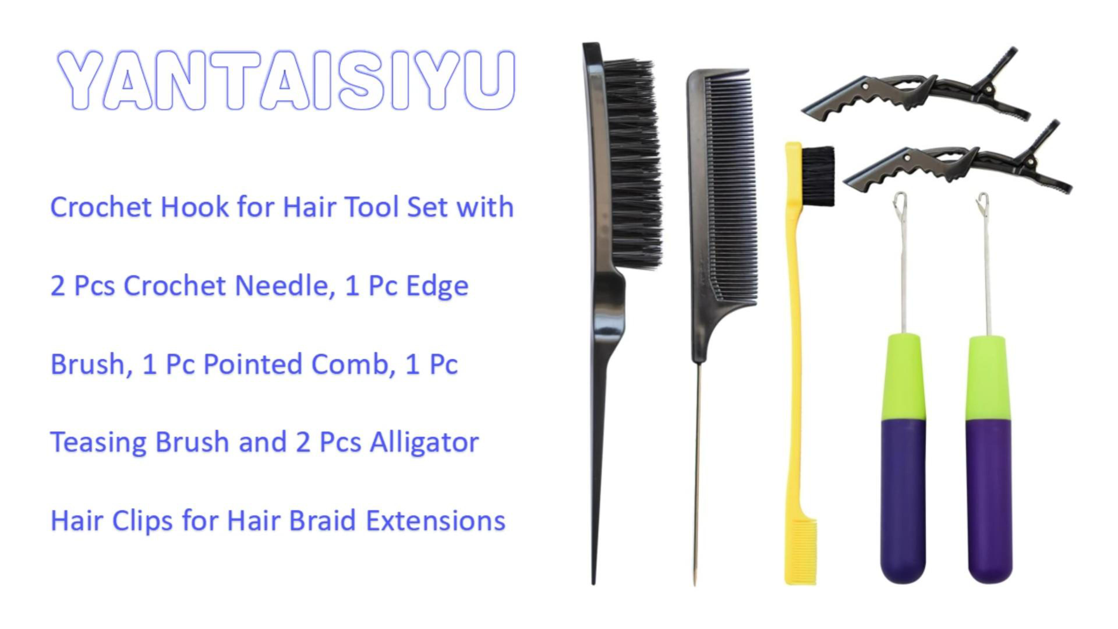 2 Crochet Needles, Edge Brush, Bristle Brush, Rat Tail Comb