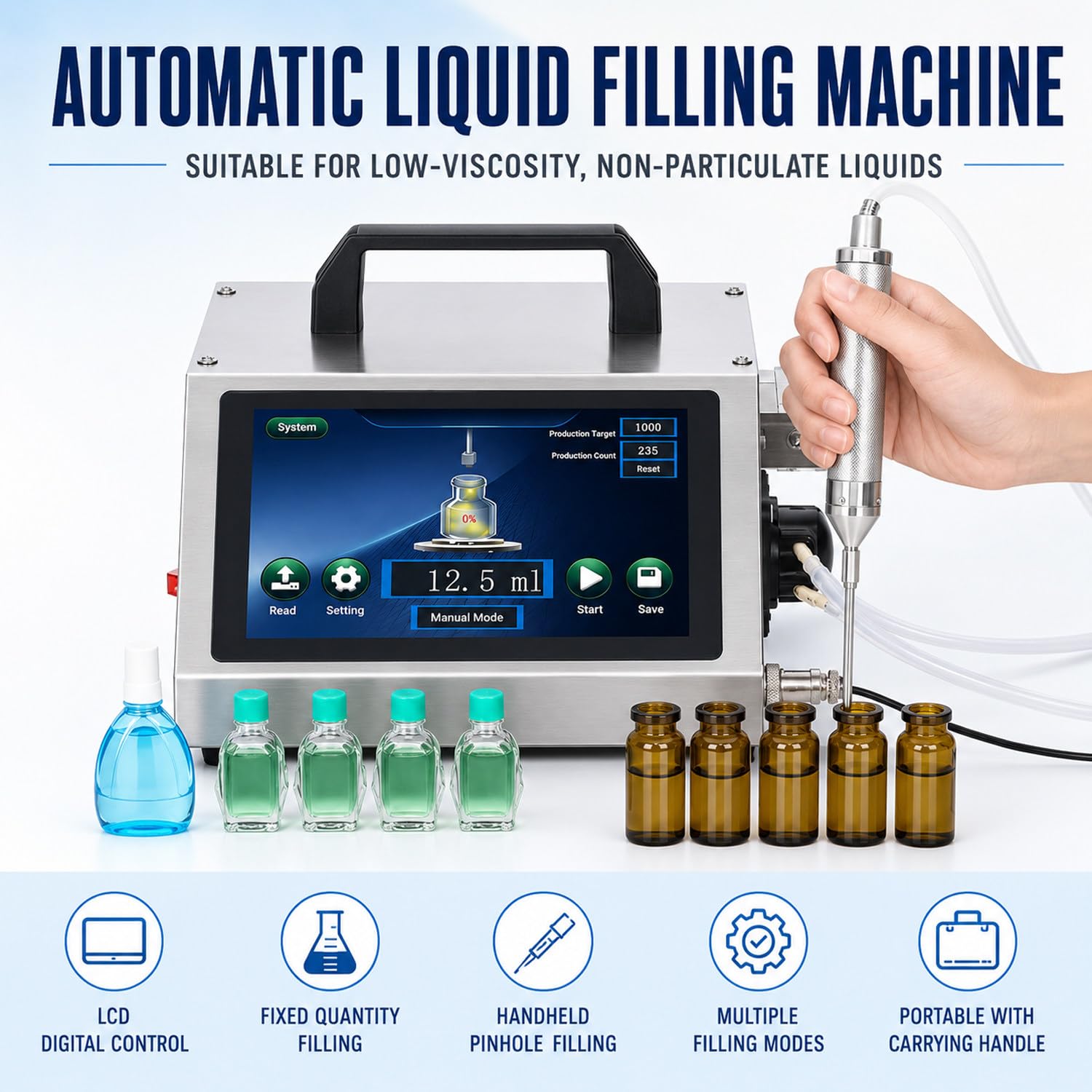 Macchina riempitrice automatica per liquidi,con pompa peristaltica HD1360 | Macchina riempitrice per bottiglie,capacità da 1ml a 100ml, per oli essenziali,profumi.
