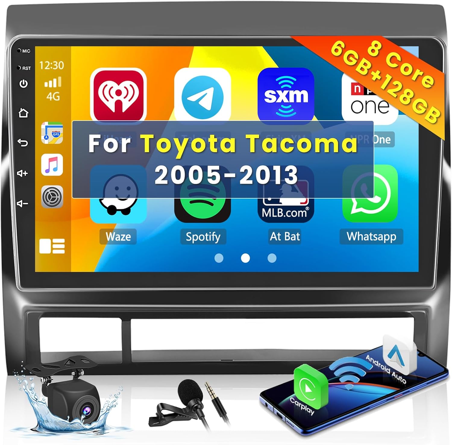 Roinvou 8 Cores 6+128G Android Car Radio for Toyota Tacoma 2005-2013, 9″ Touch Screen Carplay Android Auto with 32EQ Bluetooth WiFi GPS Navigation Mirror Link Backup Camera