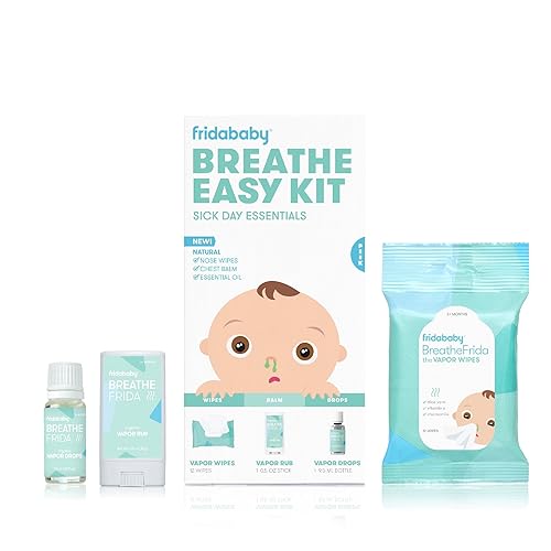 FridaBaby - Kit esencial para el día del enfermo Breathe Easy - Toallitas de vapor naturales frotar de vapor orgánico gotas de vapor orgánicas