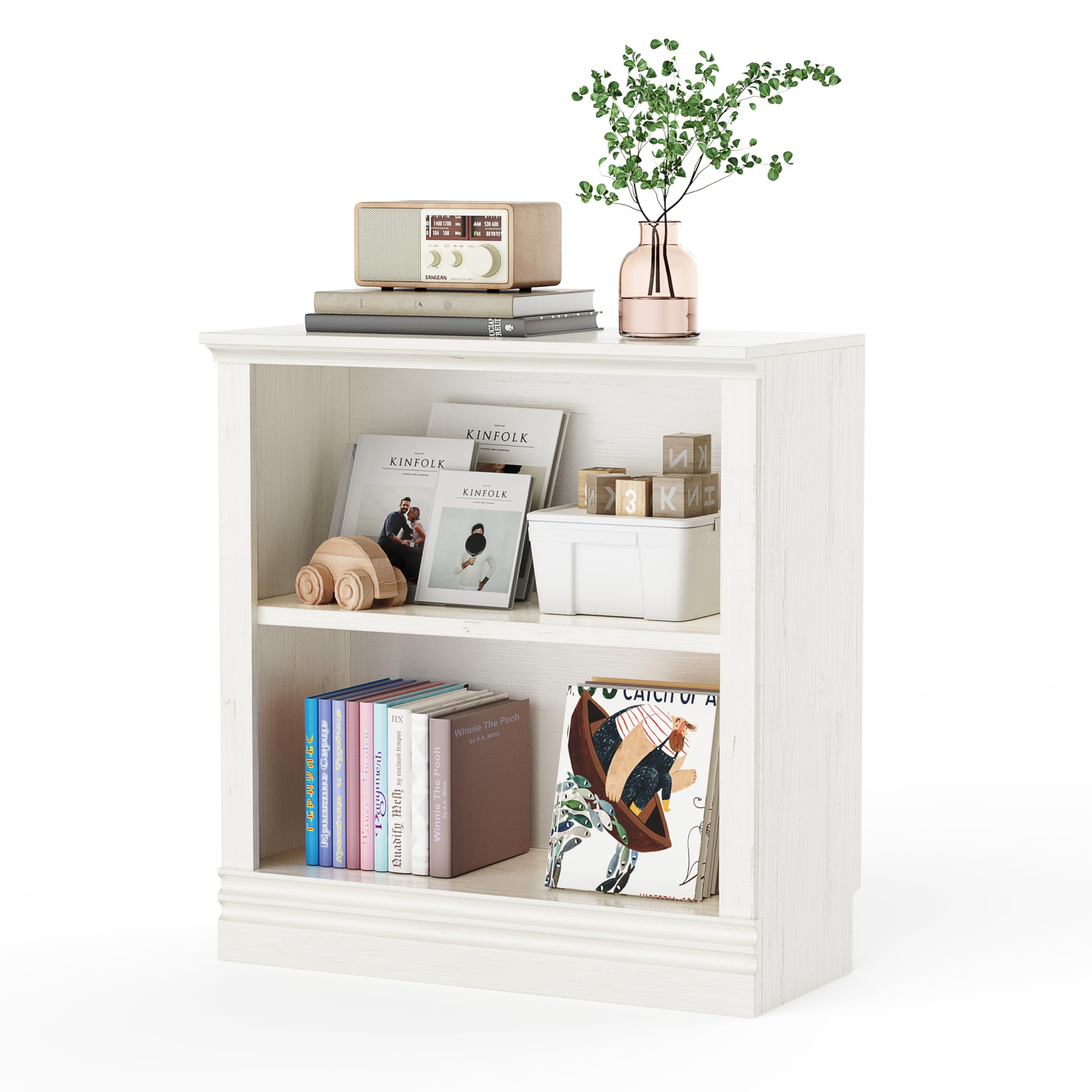 2-Shelf Bookcase, 32" Tall Floor Standing Bookshelf with Adjustable Shelves, Storage & Display Shelf for Living Room, Bedroom, Home Office – Cream White, 31.5" Wide Cream 32in-2Shelf-Standard