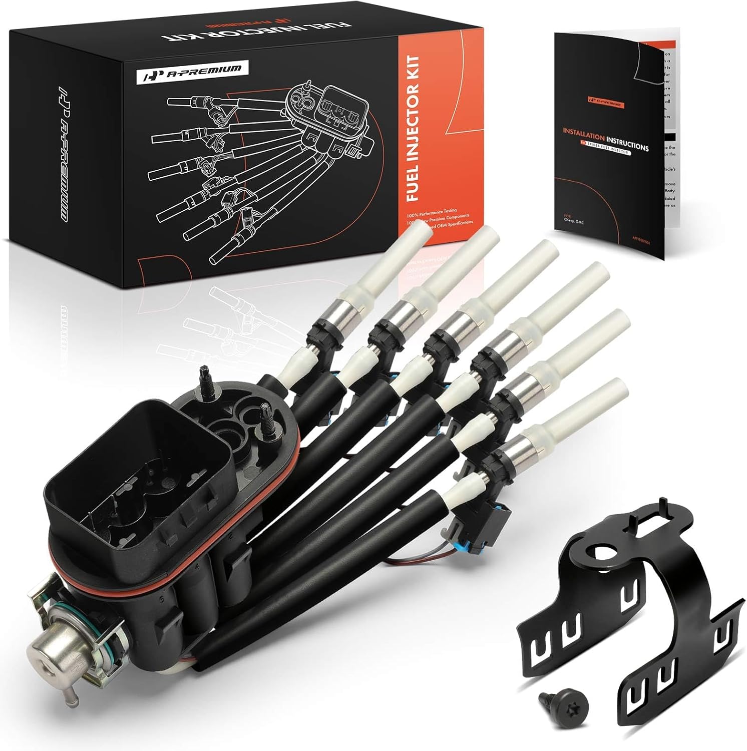 A-Premium 6 Cylinder Fuel Injector Assembly w/Bracket Compatible with 1996-2014 Chevrolet & GMC Models - V6 4.3L - Silverado 1500, Sierra 1500, Blazer, C/K1500, Savana/Express 1500/2500, Jimmy, Safari