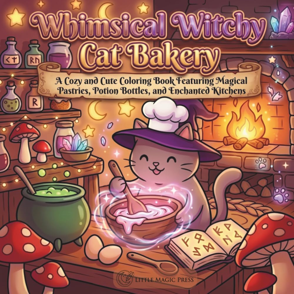 Whimsical Witchy Cat Bakery: A Cozy and Cute Coloring Book Featuring Magical Pastries, Potion Bottles, and Enchanted Kitchens