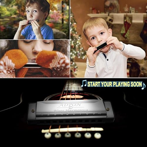 Miniatura 2 de C Key Armónica para adultos y niños 10 agujeros 20 tonos órgano de boca armónicas azules diatónicas para principiantes adultos estudiantes niños