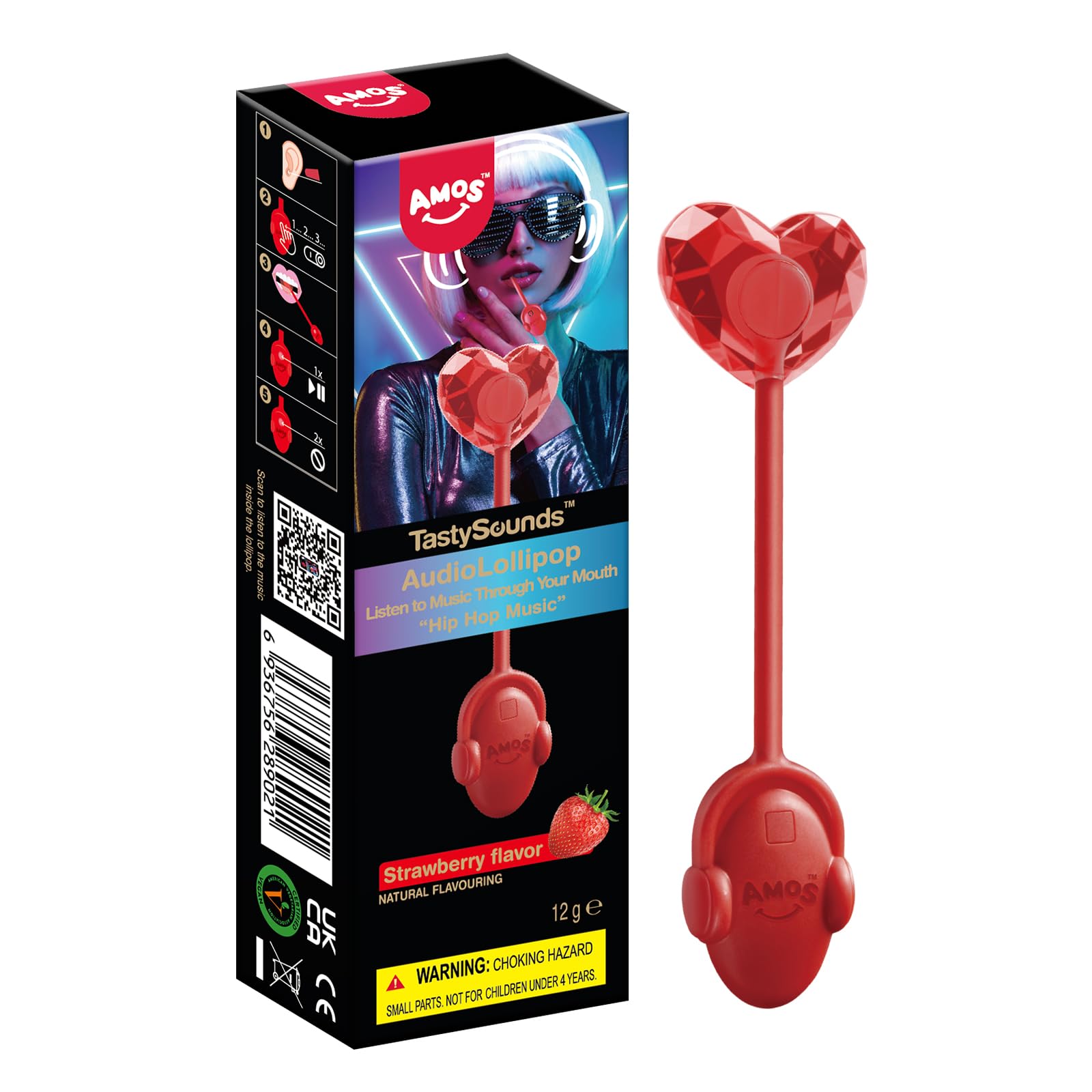 Amos Music Lollipop Candy, Audio Singing Lollipop, Unique Gift for Friends, Individually Wrapped Natural Watermelon Flavor - Pack of 1