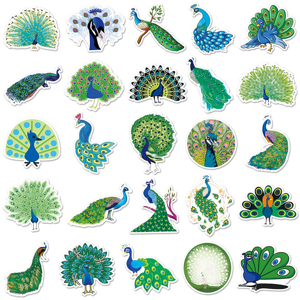 Trendy Peacock Vinyl Stickers, 50 PCS Waterproof Decorative Bird Decals for Laptops Scrapbooking, Journals, Notebooks - Image 2