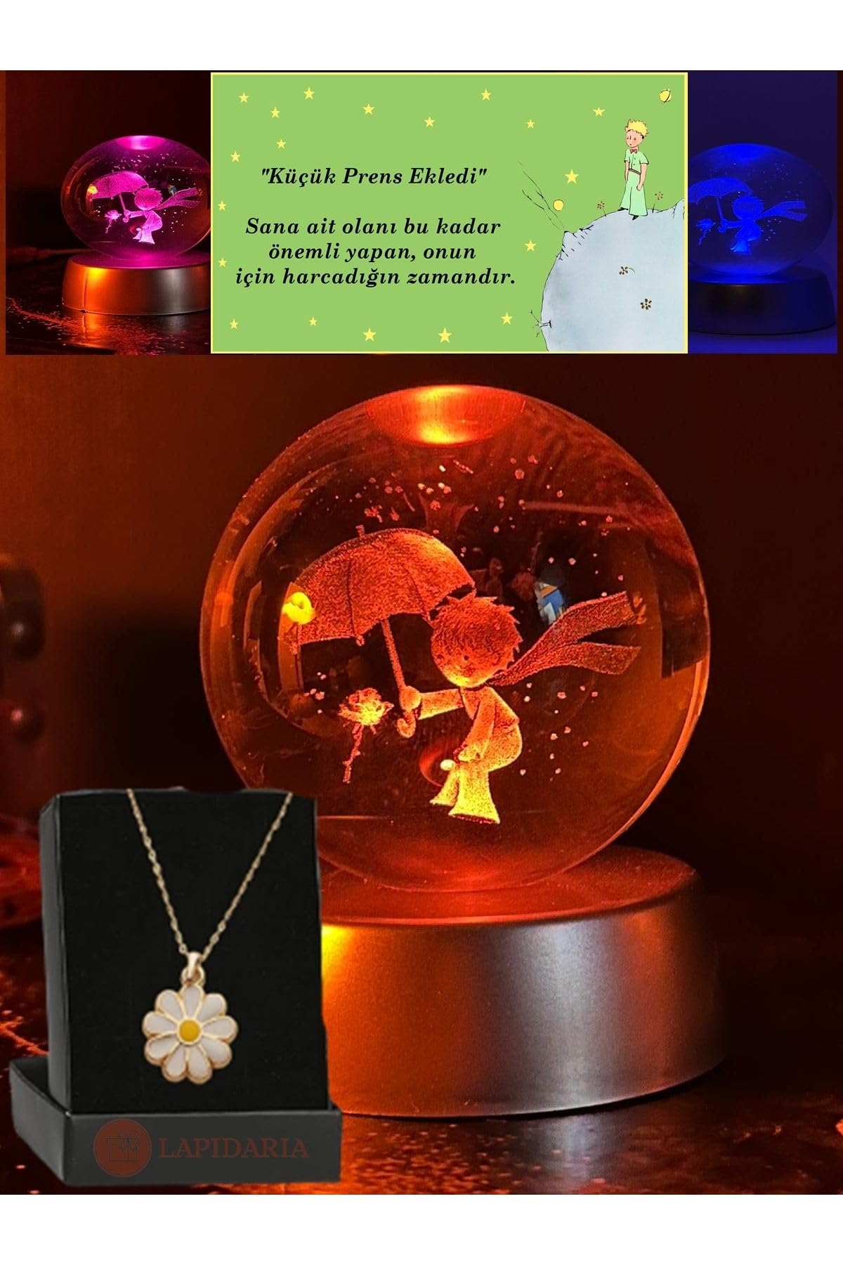 Lapidaria Renk Değiştiren Led Işıklı Küçük Prens Kristal Little Prince Lamba Kar Küresi Ve…