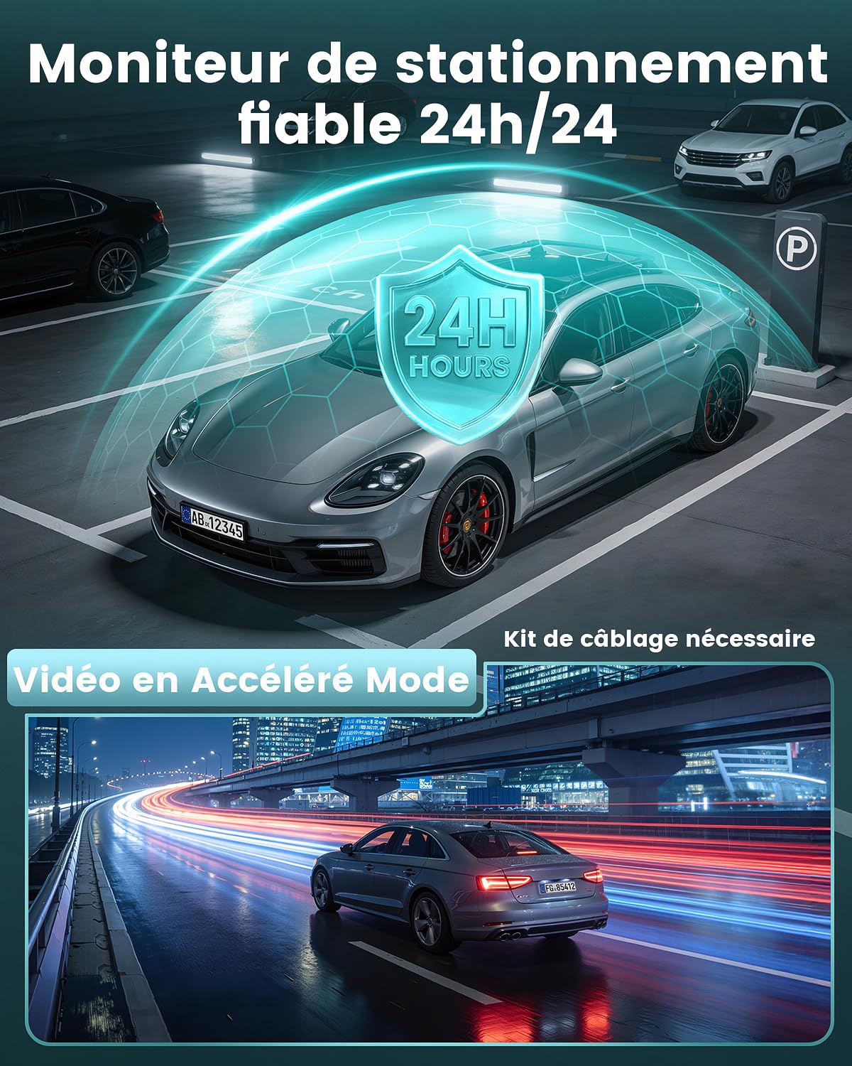 Dashcam Voiture Avant Arrière, 4K+1080P Double Caméra WiFi avec Application, Camera Embarquée Voiture IPS 3.18" avec Carte 64Go Gratuite, Camera Voiture avec Mode de Stationnement 24H
