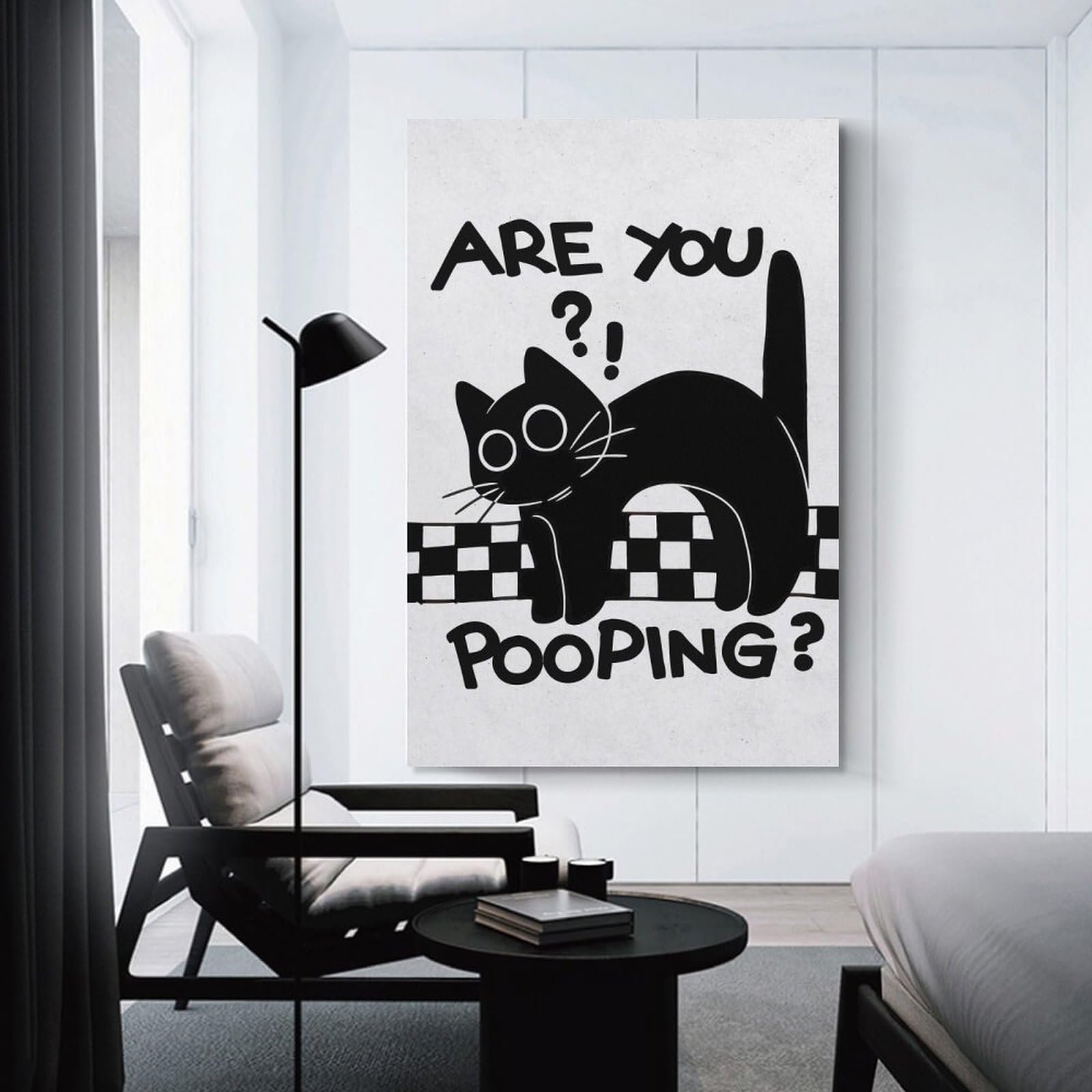 Junmoney Canvas Wall Decor Are You Pooping Black Cat Art, 24x36inch(60x90cm), for Flats, Guest Rooms Or Compact Rooms, Wall Decor with Flexible Room Appeal