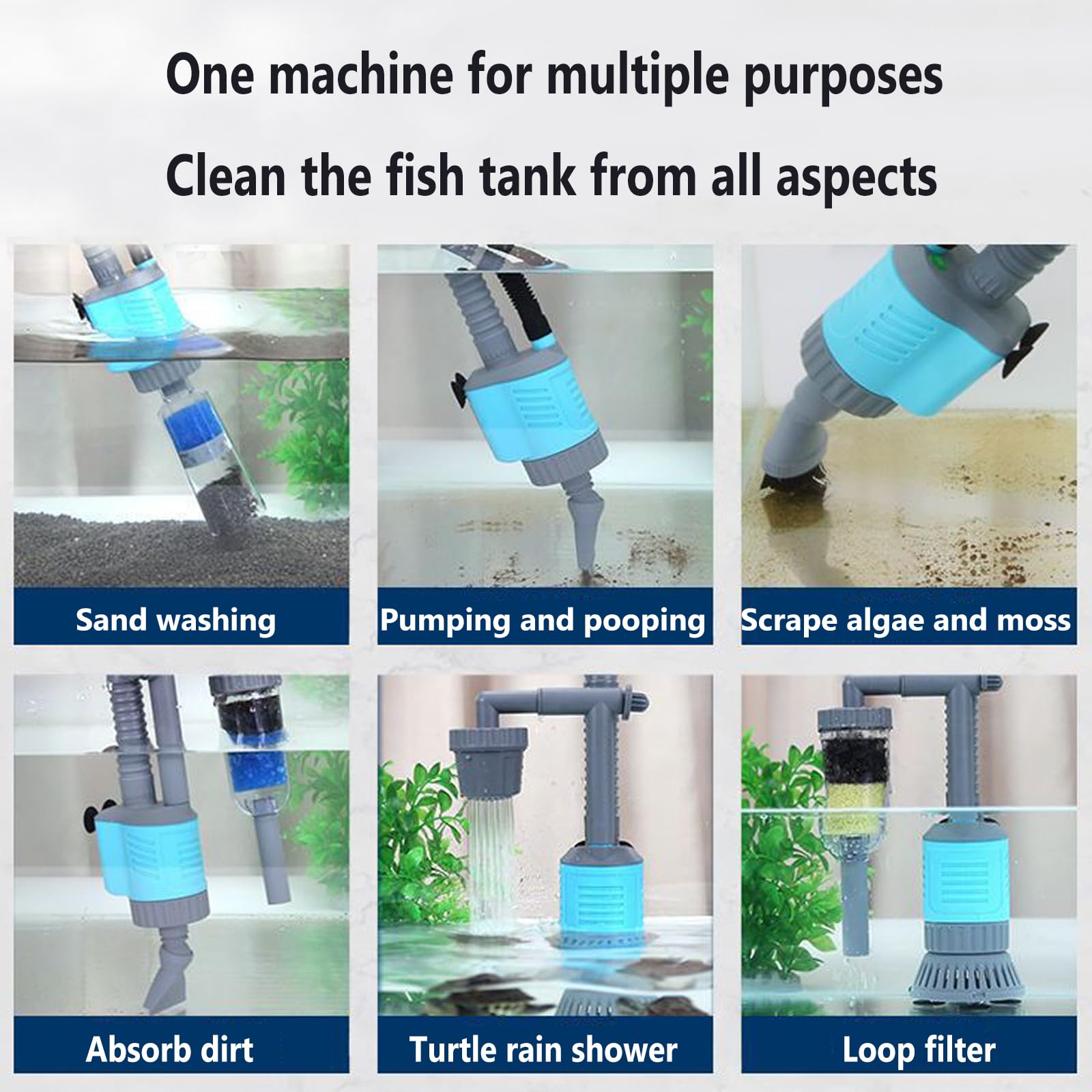 Aspirateur d'aquarium Multifonction 6 en 1, Outils de Nettoyage Automatique puissants d'aquarium de 20W, Nettoyeur de Gravier d'aquarium électrique