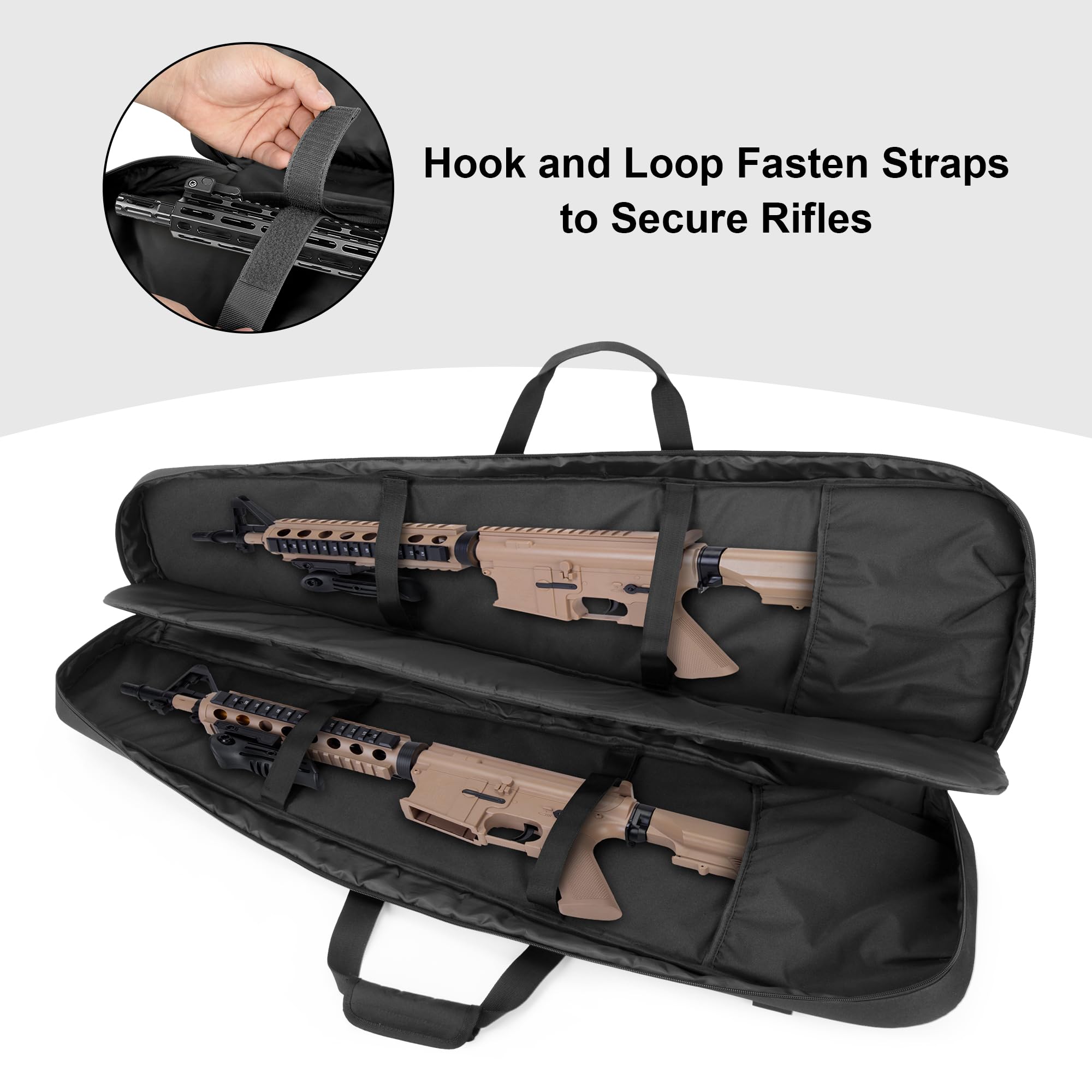 DSLEAF Mochila y Funda Doble para Rifles de 42”, Estuche de Transporte Acolchado con Cremalleras con Cierre de Doble Vía, Bolsa Táctica con Múltiples Bolsillos para Tiro y Caza